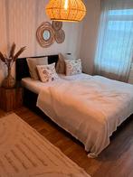 Tweepersoonsbed met lattenbodem leren, Huis en Inrichting, Slaapkamer | Bedden, Ophalen, Gebruikt, Zwart, Tweepersoons