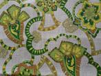 Vintage linnen lap stof in groen geel beige 2.50 x 1.15 (R3), Hobby en Vrije tijd, Stoffen en Lappen, Overige kleuren, Ophalen of Verzenden