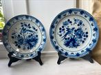 Set delftsblauwe borden vogel porceleyne fles 22,5 en 24,5cm, Ophalen of Verzenden