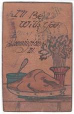 700289	 Vintage  lederen ansichtkaart leather postcard 1918, Gelopen, Ophalen of Verzenden