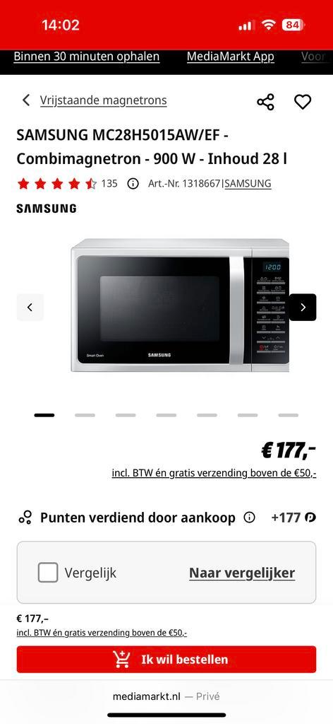 Samsung Combimagnetron 28L, Witgoed en Apparatuur, Magnetrons, Gebruikt, Vrijstaand, Combimagnetron, 45 tot 60 cm, Grill, Draaiplateau