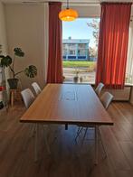 Houtkleurige eettafel met opbergruimte, Ophalen, Gebruikt, 50 tot 100 cm, 150 tot 200 cm