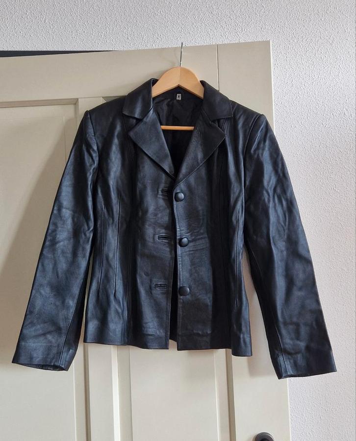 Lederen jas en broek maat S /M, Kleding | Dames, Jasjes, Kostuums en Pakken, Zo goed als nieuw, Zwart, Ophalen of Verzenden