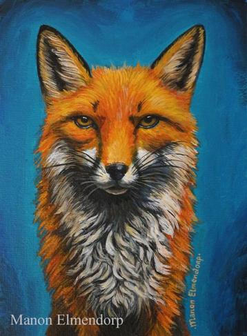 Uniek Handgeschilderd Schilderijtje Vos 18 x 13 cm Kunst beschikbaar voor biedingen