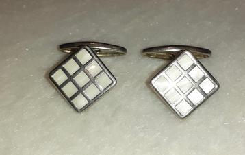 manchetknopen vintage zilver met witte parelmoer '60 beschikbaar voor biedingen