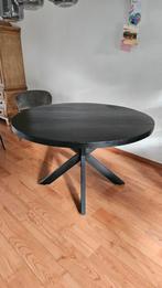 Zwarte ronde eettafel - mangohout, stalen kruispoot - 140cm, Huis en Inrichting, Rond, Nieuw, Vijf personen of meer, Industrieel