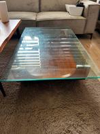 Design salon tafel in glas en hout, Huis en Inrichting, Tafels | Salontafels, Minder dan 50 cm, Glas, Rechthoekig, Ophalen of Verzenden