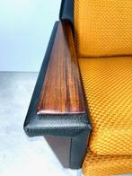 vintage fauteuil lounge stof skai hout oranje zwart 50s 60s, Gebruikt, -, -, Vintage