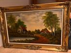 Antiek landelijk schilderij,  lijst goud G.Janssen 80x120, Antiek en Kunst, Kunst | Schilderijen | Klassiek, Ophalen