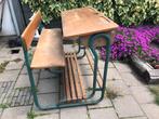 Schoolbank brocante hout metaal, Antiek en Kunst, Ophalen