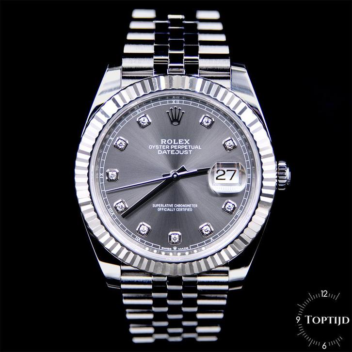 Rolex Datejust 41 126334 Slate diamond dial Fullset 06-2023, Sieraden, Tassen en Uiterlijk, Horloges | Heren, Zo goed als nieuw