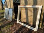 Zeer zwaar hardhouten kozijn/openslaande ramen/dubbel glas, Gebruikt, Raamkozijn, Inclusief glas, 75 tot 150 cm