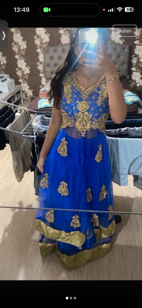Blauwe indiase lengha, Kleding | Dames, Gelegenheidskleding, Zo goed als nieuw, Overige typen, Blauw, Ophalen of Verzenden