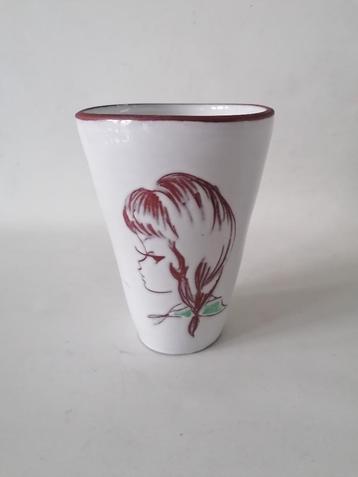 vintage keramiek vaasje met meisjehoofd - Aalten 15 cm beschikbaar voor biedingen