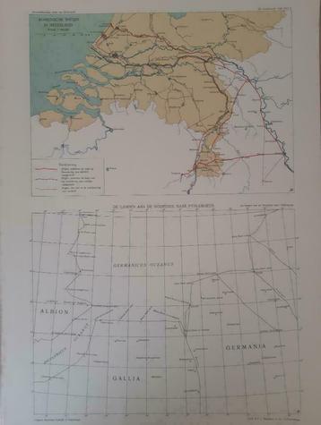 B070 / Plattegrond van de Romeinsche wegen in NL. litho 1929 beschikbaar voor biedingen