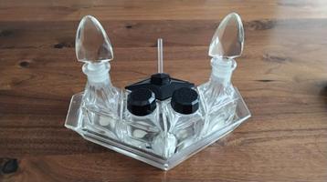 Antiek Boheems glazen peper zout en mosterd stel. beschikbaar voor biedingen