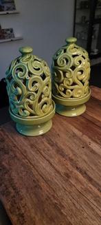 2x groen keramiek windlicht, Huis en Inrichting, Ophalen, Nieuw, Groen, Minder dan 50 cm