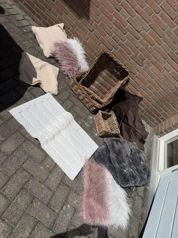 Rieten manden met kussens beschikbaar voor biedingen