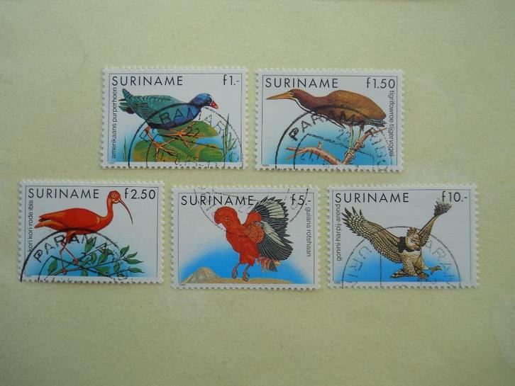 Suriname Republiek 1985-1986 Vogels Zonnebloem 467-471, Postzegels en Munten, Postzegels | Suriname, Gestempeld, Ophalen of Verzenden