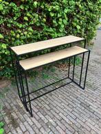 Set 2 Sidetables ; hout metaal  - set 2 tafels div. maten, Ophalen, Gebruikt, 50 tot 100 cm, Metaal