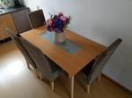 Praktische eettafel met 4 stoffen stoelen, Huis en Inrichting, Tafels | Eettafels, Ophalen, Gebruikt, Glas, 50 tot 100 cm