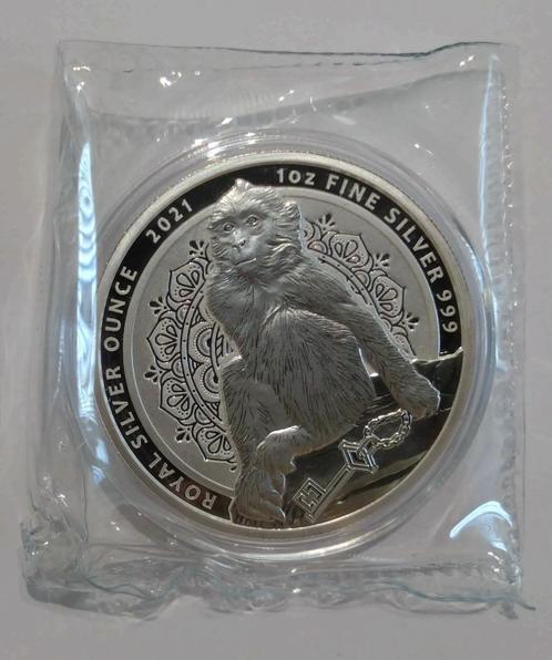 Zilver 1 oz munt Gibraltar - The Barbary Macaque - 2021, Postzegels en Munten, Edelmetalen en Baren, Zilver, Ophalen