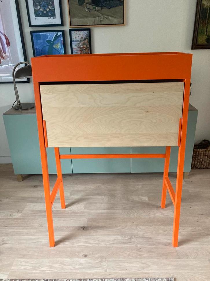 Ikea PS 2014 bureau/ secretaire oranje/ berkenhout, Huis en Inrichting, Bureaus, Zo goed als nieuw, Ophalen
