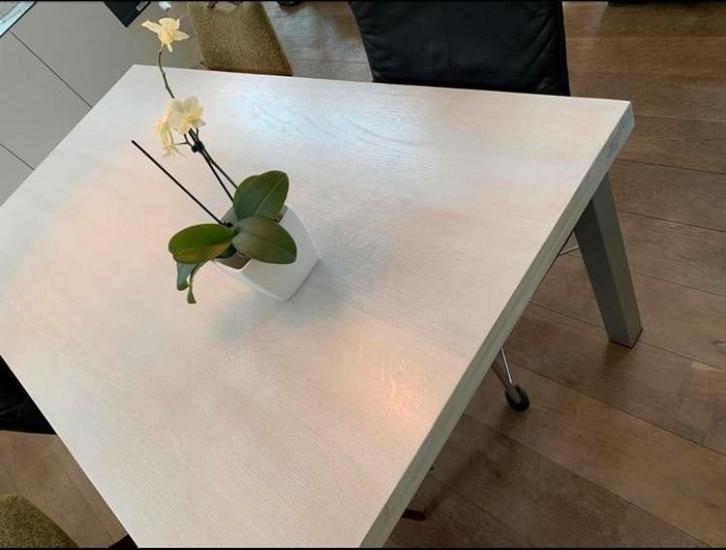 Eiken white wash tafel (Bijenkorf)- tijdloos en stijlvol!, Huis en Inrichting, Tafels | Eettafels, Gebruikt, 50 tot 100 cm, 150 tot 200 cm