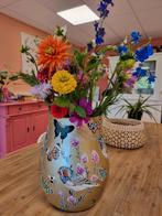 Gouden handbeschilderde glazen vaas - 32 cm, Huis en Inrichting, Woonaccessoires | Vazen, Ophalen, Overige kleuren, Nieuw, Glas