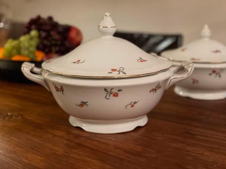 Antieke Lore Porseleinen Schalen Set - Bloemmotief & Goud, Antiek en Kunst, Antiek | Porselein, Ophalen of Verzenden