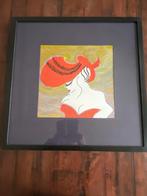 Vrouw met rode hoed acrylverf, Antiek en Kunst, Ophalen of Verzenden