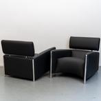 2x Leolux Oblomov fauteuils zwart leder - in nieuwstaat, Huis en Inrichting