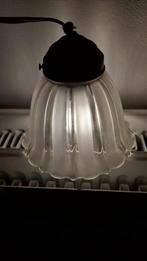 Hallamp glazen hanglamp antieke geëtst glas jaren 40 holopha, Antiek en Kunst, Ophalen of Verzenden