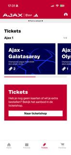 Ajax Galatasaray twee tickets naast elkaar, Tickets en Kaartjes, Twee personen, Januari