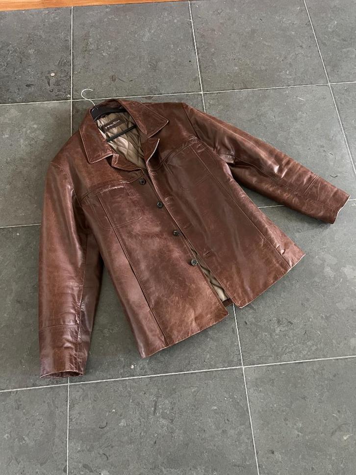 Stoer! Vintage bruin leren jas / jack Transmission, Kleding | Dames, Jassen | Winter, Zo goed als nieuw, Maat 46/48 (XL) of groter