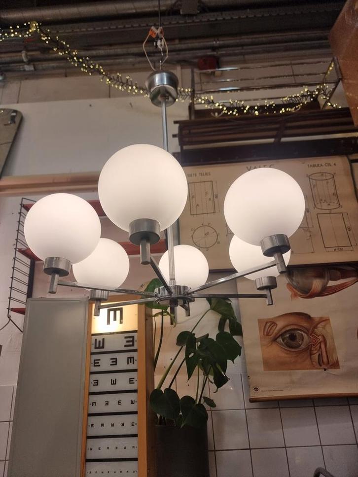Vintage kroonluchter sputnik jaren 70 space age, Huis en Inrichting, Lampen | Kroonluchters, Gebruikt, Glas, Ophalen