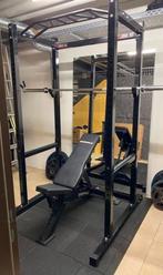 Power Rack & Bench & 2x olympic halterstang inclusief 145kg, Ophalen, Zo goed als nieuw, Benen, Overige typen