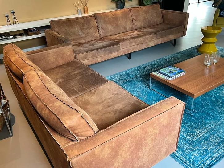 Sissy Boy Hoekbank Cognac Leer - 2 & 3 Zits, Huis en Inrichting, Banken | Bankstellen, Gebruikt, Hoekbank, Vierpersoons of meer