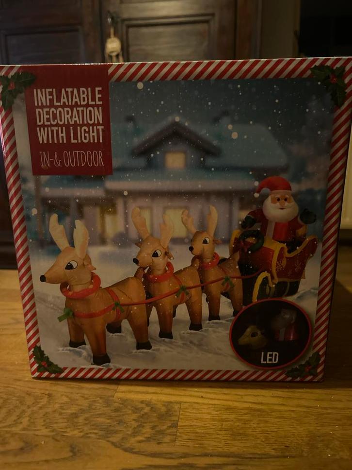 Opblaasbare decoratie-kerstman met slee en rendieren, Diversen, Kerst, Nieuw, Ophalen of Verzenden