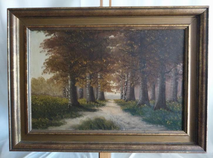 Oud schilderij - Bospad - Gesigneerd - 1940, Antiek en Kunst, Kunst | Schilderijen | Klassiek, Ophalen of Verzenden