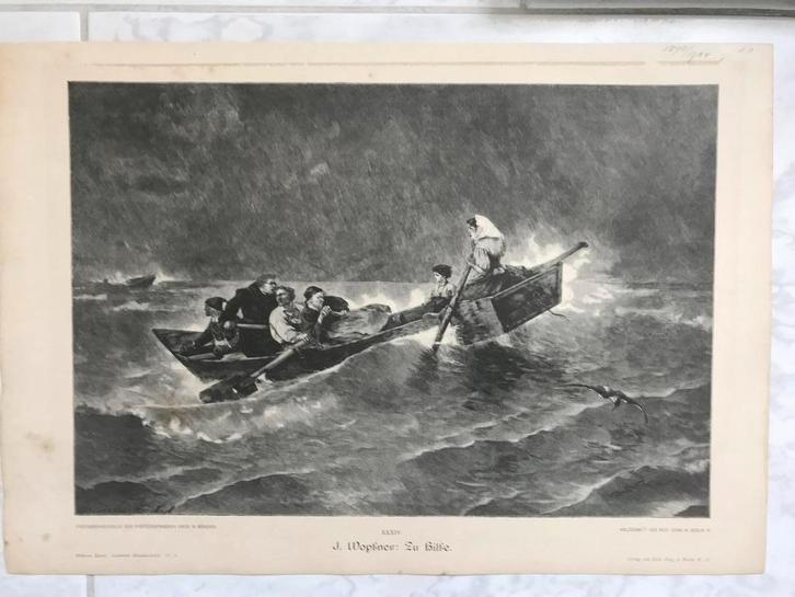 J. Wopfner: Zu Hilfe, 1890, or. gravure, afm.34x23cm., mooi!, Antiek en Kunst, Kunst | Etsen en Gravures, Ophalen of Verzenden