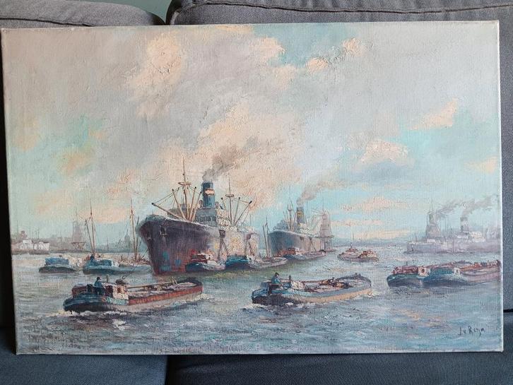 Schilderij havengezicht J van Reyn, Antiek en Kunst, Kunst | Schilderijen | Klassiek, Ophalen of Verzenden