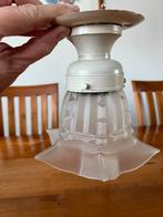 Antiek plafond lamp frosted glas wit vintage retro art deco, Ophalen