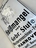 Emaille Reclamebord Heißmangel von Gebr. Stute Hannover, Antiek en Kunst, Ophalen