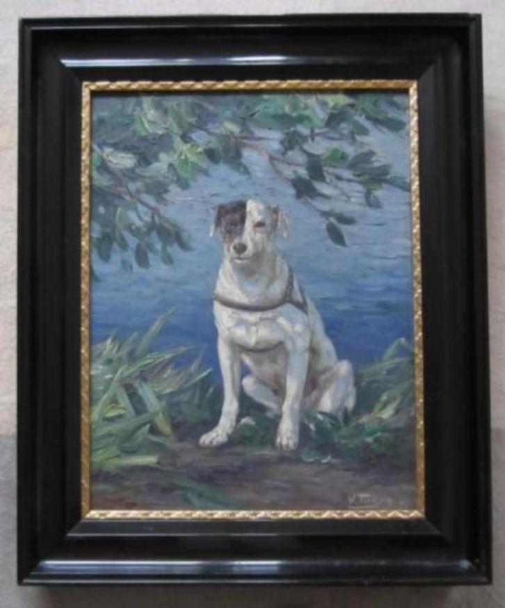DUITS==Willy Tiedjen 1881-1950==zittende JACK RUSSEL==, Antiek en Kunst, Kunst | Schilderijen | Klassiek, Ophalen