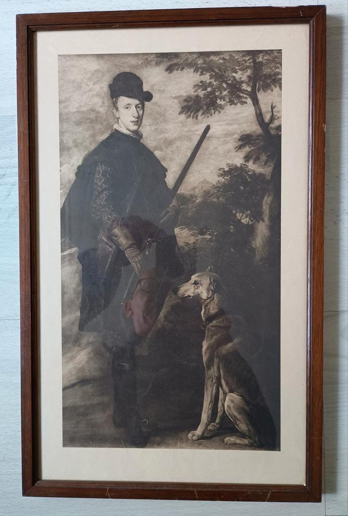 Ets Jonge Jager met Hond, Antiek en Kunst, Kunst | Etsen en Gravures, Ophalen of Verzenden