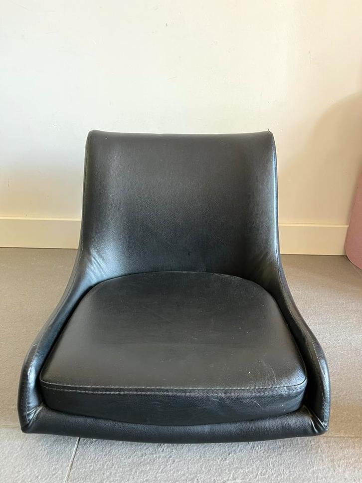 Zwarte barkruk zitting, Huis en Inrichting, Stoelen, Gebruikt, Eén, Leer, Zwart, Ophalen