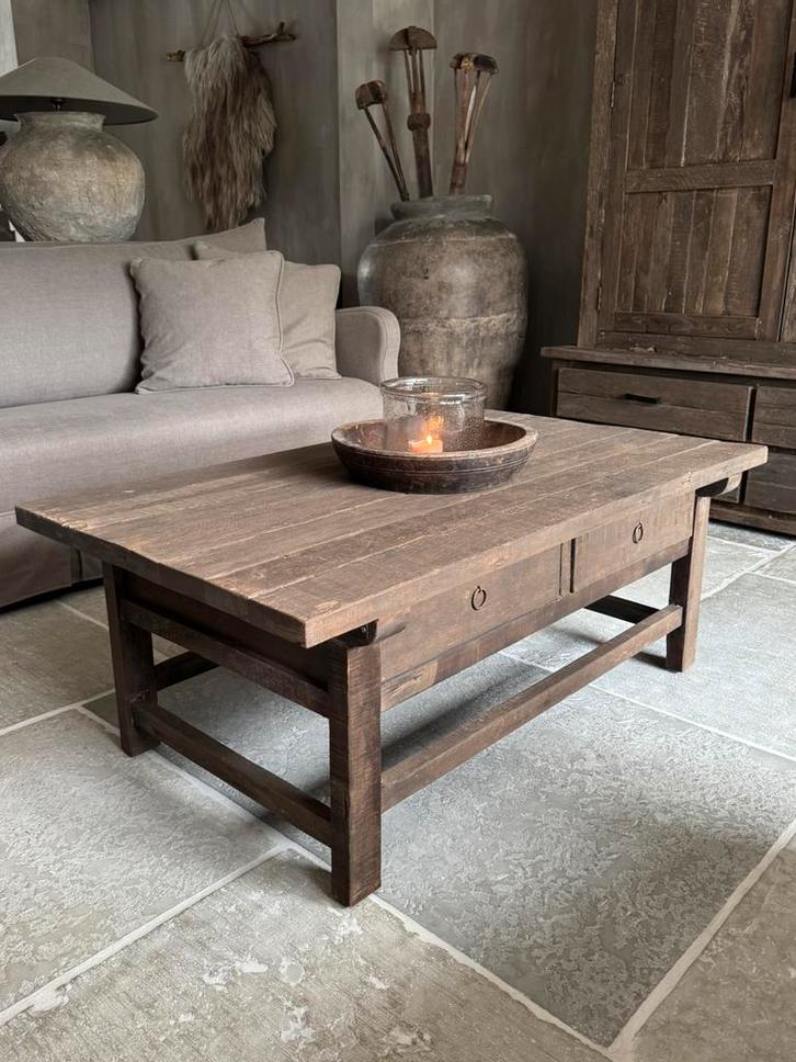 Salontafel met 2 lades Driftwood| Salontafel oud hout, Huis en Inrichting, Tafels | Salontafels, Nieuw, Minder dan 50 cm, 50 tot 100 cm