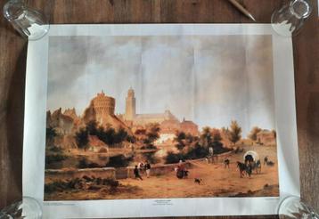 Fraaie poster schilderij stadsgezicht DEVENTER rond 1846 beschikbaar voor biedingen