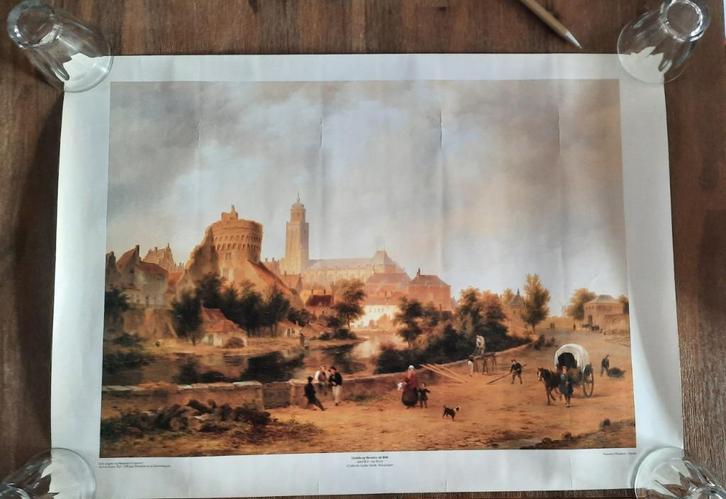 Fraaie poster schilderij stadsgezicht DEVENTER rond 1846, Antiek en Kunst, Kunst | Schilderijen | Abstract, Ophalen of Verzenden
